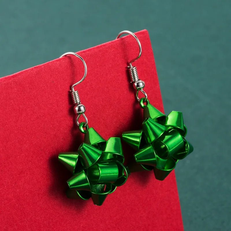 Raxiva-sparkling christmas gift bow star earrings trendy earhooks festive fashion holiday gift