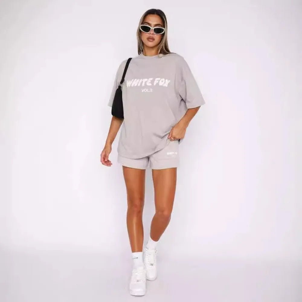 Raxiva-sporty casual loose printed t shirt shorts spring chic two piece set women