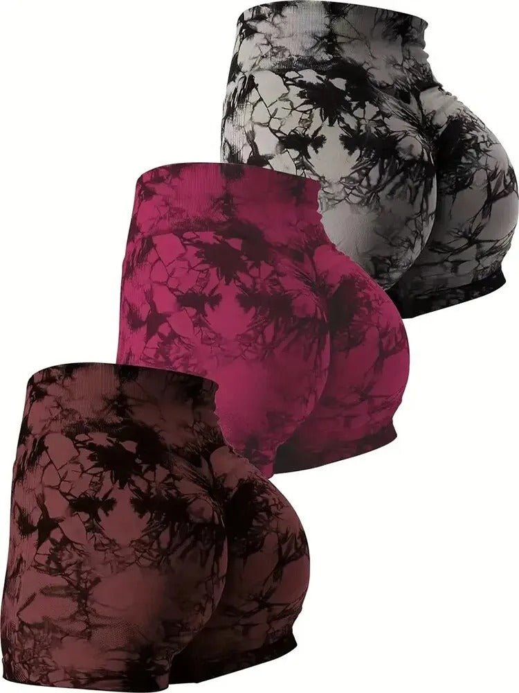 Raxiva-tie dye high waisted seamless gym shorts yoga biker scrunch contour