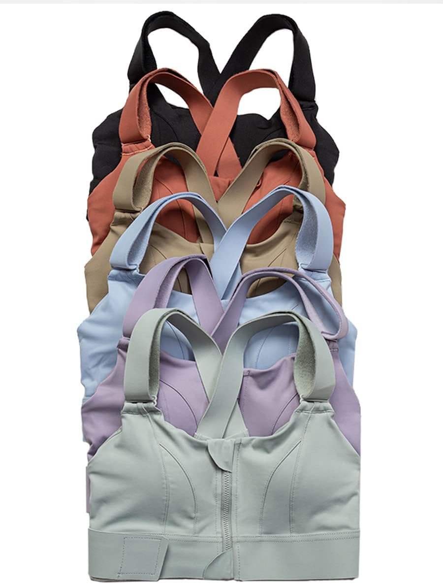 Raxiva-zip front sports bra adjustable shockproof athletic crop top gym yoga