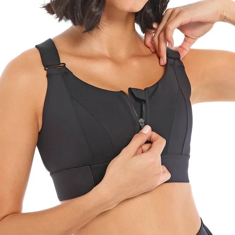 Raxiva-zip front sports bra adjustable shockproof athletic crop top gym yoga