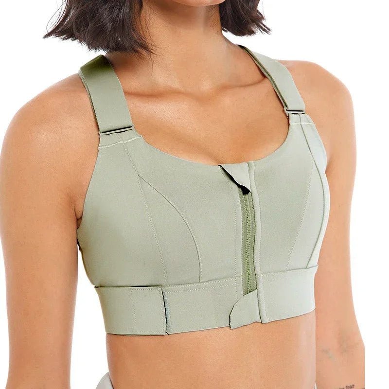 Raxiva-zip front sports bra adjustable shockproof athletic crop top gym yoga